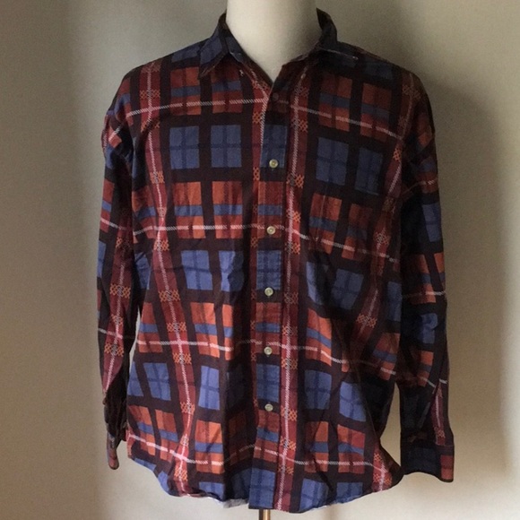 London Fog Long-Sleeve Button-Down Shirt in Multicolor Plaid Cotton (size XL) - Picture 2 of 6